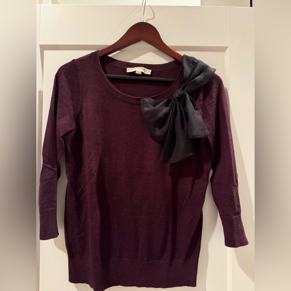 Loft burgundy/ wine colored sweater with bow